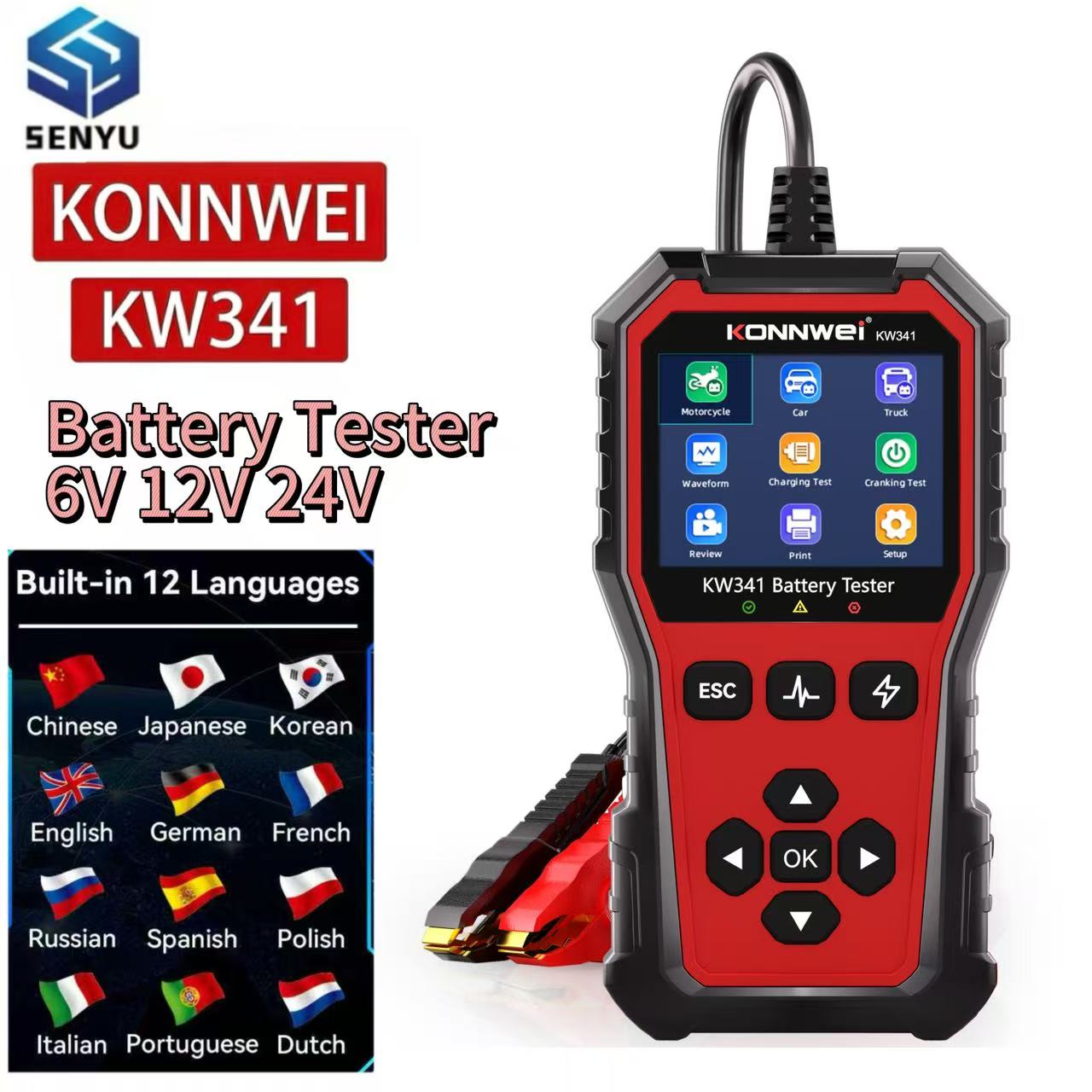 Battery Load Tester - KONNWEI KW341 Car Moto Truck Battery