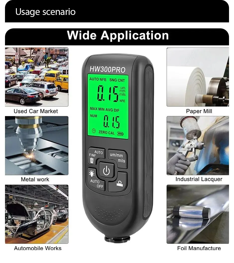 Paint Thickness Gauge - HW-300PRO Automatic Coating Thickness Tester 0-2000UM
